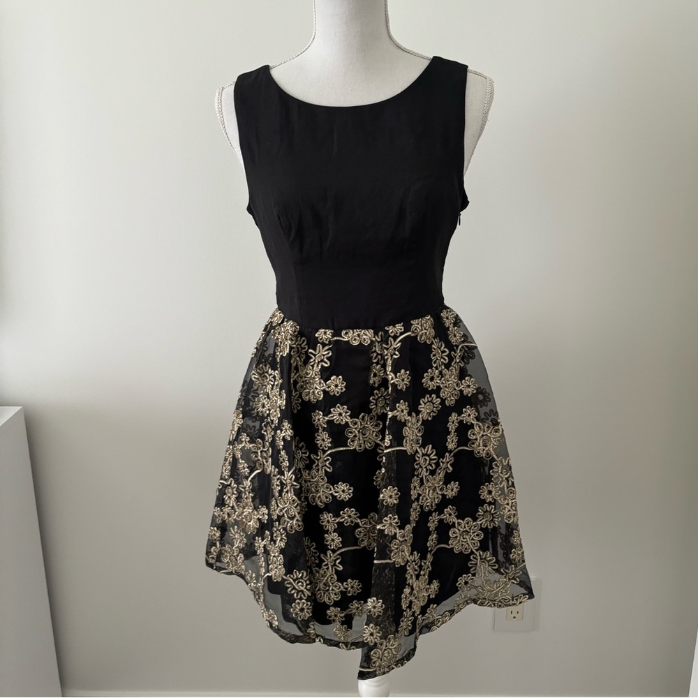 Black & Gold Lace Mini Dress